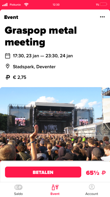 The event screen with the vendors taking part